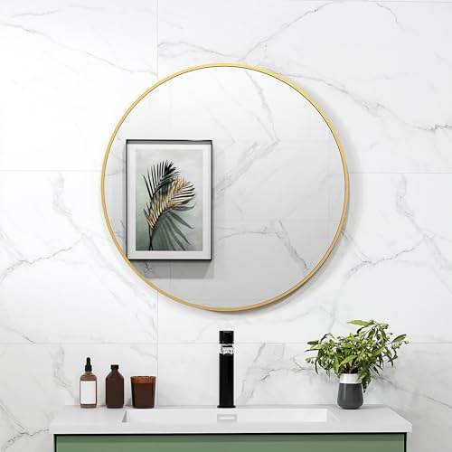 HOMCOM Badspiegel Rund mit Rahmen 70x70 cm für Badzimmer Gold | Splitterschutzfolie, Wandspiegel, Schlafzimmer