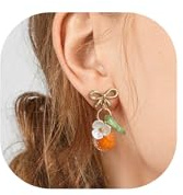 EVER FAITH Orange Ohrclips für Damen handgefertigte Schleife niedlich 3D-orange Frucht Ohrringe hypoallergen Sommer-Strandschmuck Geschenke