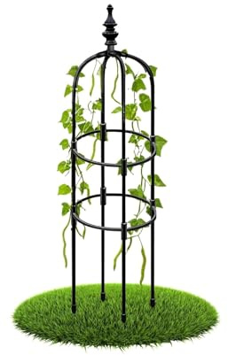 Obelisco per piante rampicanti, regolabile, in metallo, nero, 20 x 150 cm, ideale per cetrioli, rose, pomodori e decorazioni da giardino