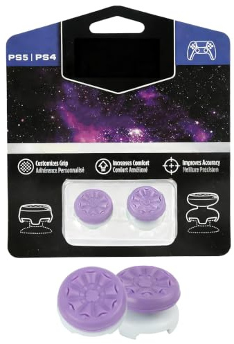 Joystick Thumbsticks Violets pour PS4 et PS5, 1 High-Rise et 1 Mid-Rise, Embouts, Meilleure précision, Protection et Confort, améliore la Prise en Main et l’expérience de Jeu des manettes