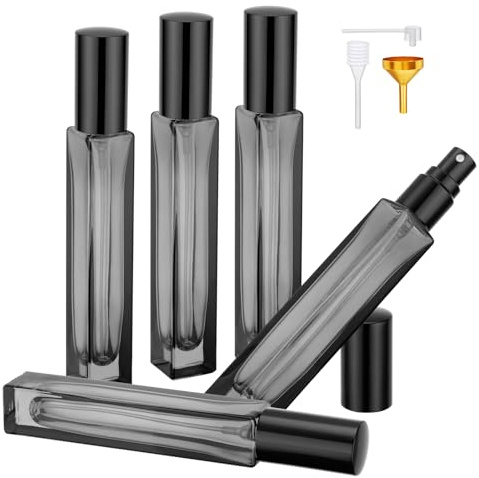 Segbeauty Atomizador de Perfume, 5 Piezas 10ml Dosificador Perfume Viaje Recargable, Portátil y Reutilizable, con Cabezale de Bomba, Embudo y Pipetas (Negro)