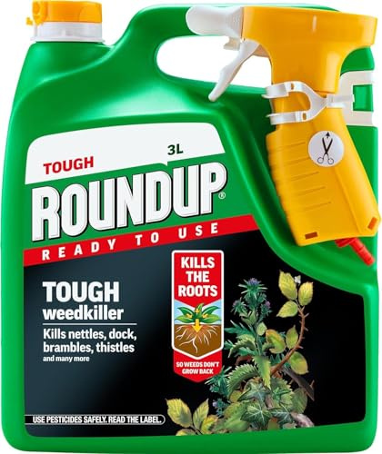Roundup Tough Ready to Use Weedkiller 3L – Extra Strength Systemic Root Killer for Brambles Nettles Thistles and Dock – Fast Acting Visible Results in 48 Hours – Replant in Just 7 Days