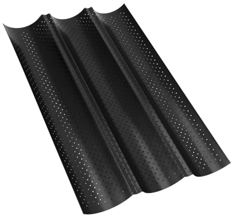 Vexaflow Molde Pan Baguette, Molde Baguette Horno con Revestimiento, Bandeja 3 Piezas Francesas, Panecillos Caseros 38x25 cm, Ideal Hornear Resultado Perfecto Casa Crujiente Uniforme