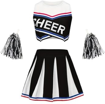 WSQHAO Cheerleading Ärmelloses Rock-Set Süße Sport-Kinder-Pompons Performance-Mädchen-Party-Kleidung Zurück zur Schulsaison FüR Damen(Black,120)
