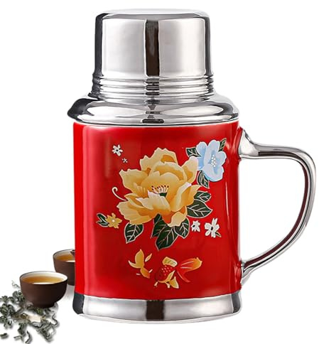 Ceramic Mug, Traditional Retro Kettle, Nostalgic Cup with Lid Feature, Porcelain Wedding Vessel, Vintage Red Pitcher with Cultural Style, Drinking Mug for Couples and Men