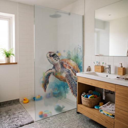 yabaduu Fensterfolie Blickdicht Schildkröte 80x120cm selbstklebend | Sichtschutzfolie Milchglas für Fenster Duschkabine Deko Klebefolie Kinderzimmer Badezimmer Wohnzimmer Deko Milchglasfolie