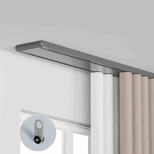 Dubbel gardinstång, aluminiumgardinspårsset, vägg/takmontering, svartvita alternativ, 1-5 m längder, perfekt för heminredning, modern design, 2 m (6,6 fot) grå