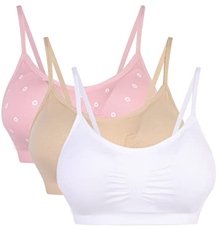 Vertvie Dam stretch utan bygel, push-up-, yoga-, sport-bh, uppsättning för fitnessträning, stoppning, 2-pack / 3-pack, Rosa + vit + hudfärg, S