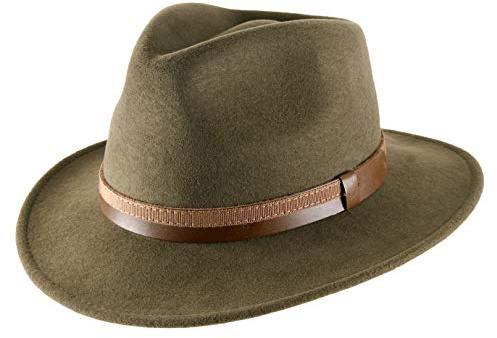 Classic Italy Men's Classic Traveller III Wool Felt Fedora Hat Packable Water Repellent Size 61 Cm Olive