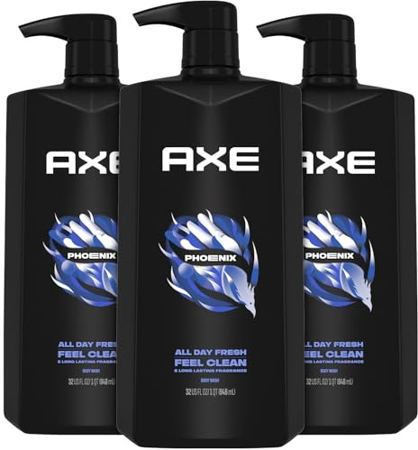 AXE Men's Body Wash & Shower Gel, Phoenix, 3-Pack, 12H Invigorating Crushed Mint & Rosemary Scent, 32 Fl Oz Each