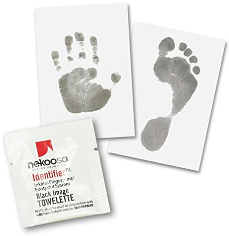 10 Magic Footprint Special Sets för fotavtryck och handavtryck från nyfödda, spädbarn och småbarn upp till vuxna (10 x våtservetter / 52 x specialpapper)