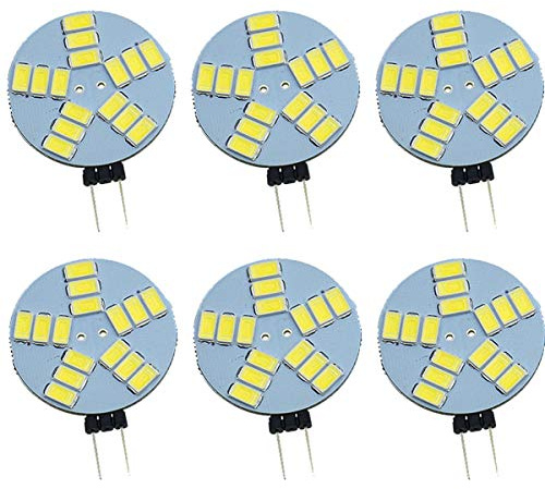 POCKETMAN 6-Pack Dimmable G4 LED Lampadine, DC 12V Round G4 Spotlight Bulb, 1.5W 240LM, 10W Sostituzione alogena lampadina, 120 ° Illuminazione, Bianco freddo