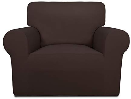 PureFit Super Stretch Chair Sofa Slipcover – Spandex Non Slip Soft Couch Sofa Cover, Washable Furniture Protector with Non Skid Foam and Elastic Bottom for Kids, Pets （Chair, Chocolate）