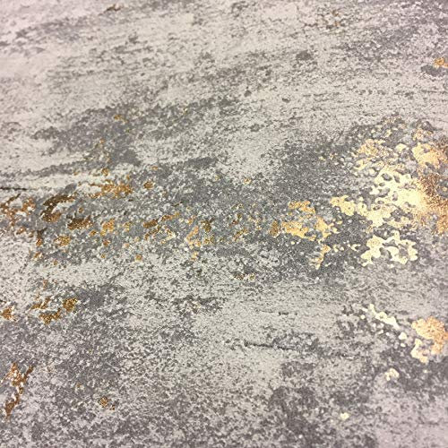 Industrial Stone Concrete Brick Wallpaper Paste The Wall Grey Metallic Copper from YöL
