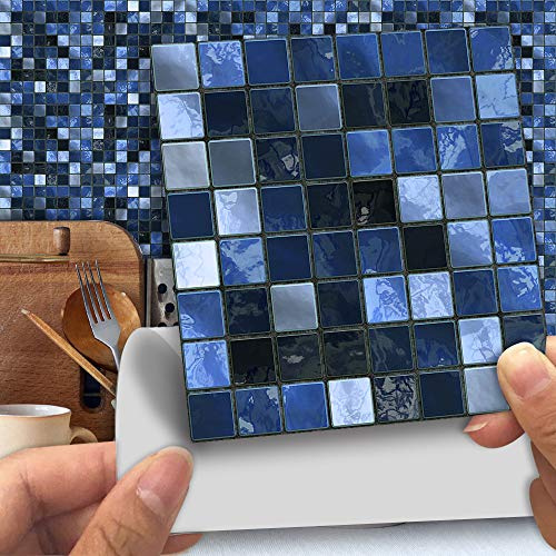Alwayspon Wall Tile Transfers Sticker for Home Decor, Peel & Stick self-Adhesive splashback, Tile Decals for Living Room Kitchen Bathroom Wall Decor, 25 Pieces Glitter Blue Tile Stickers