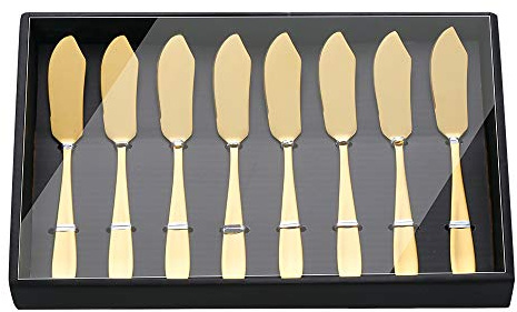 YDware Lot de 8 couteaux à beurre en acier inoxydable 18/10 Doré 15 cm Boîte cadeau noire Passe au lave-vaisselle