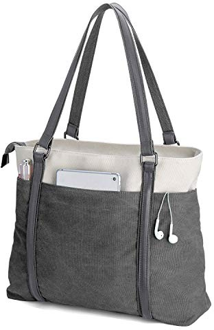 BAG WIZARD Bolsa de trabajo para mujer con compartimento para laptop, bolsillos con cremallera, bolso para profesor, Grisoscuro, L, Casual