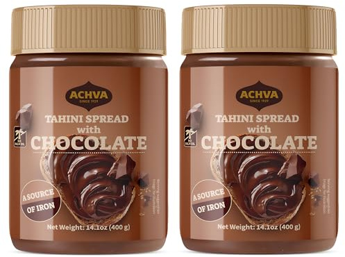 Achva Halva Sesame & Chocolate Butter Spread - 2 x 400G Spreadable Tahini Chocolate - Made from Natural Sesame Paste for All Occasions - Soft Creamy Spreadable Tahini Paste for Kids and Adults