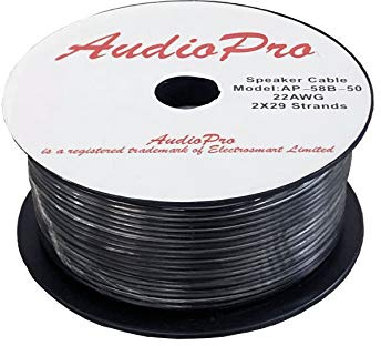 AudioPro Speaker Cable Wire 22 AWG HiFi (2 x 29 Strands) (50m Reel, Black) | Ideal for Home Audio, Surround Sound etc. Select Colour: Red/Black or Black