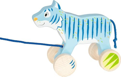 Goki - Animale da trascinamento Tigre Giocattoli per Trascinare, Colore Blu (54888)