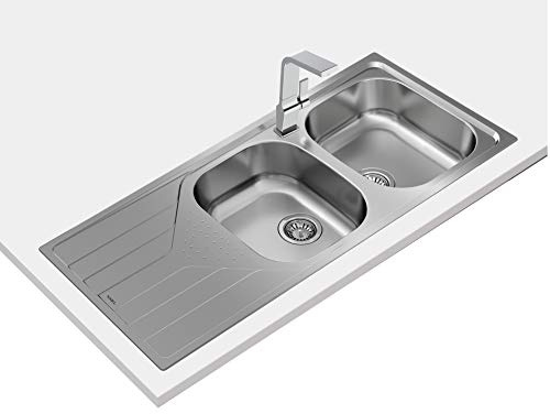 TEKA Fregadero Encastrado 2 Cubetas Acero Inoxidable con Escurridor, Reversible, Profundidad 170mm, Mueble 80cm, Grosor 0.7mm, Universe 80 T-XP 2C 1E