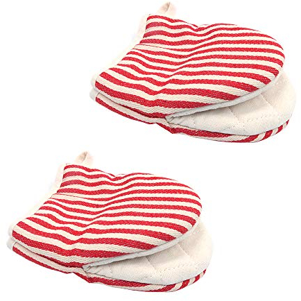 Shiwaki 1 Pair Mini Oven Mitts Microwave Mitts Pot Holder Extreme Heat Resistant Cotton Linen Gloves Surfaces Non-Slip Oven Duckbill Glovess - Red