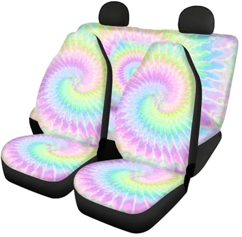 Howilath Niedliche bunte Batik-Ganzsitz-Schutz für Vorder- und Rückseite, 3-teiliges komplettes Set, bequeme Auto-Sitzbezüge, kratzfest.