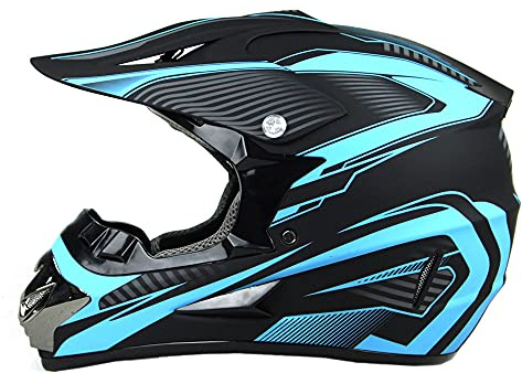 Woljay Motorrad Motocross Offroad Integralhelm Helm Kreuz E-Bike UTV Dreckiges Fahrrad Downhill DH Rennen - 3 Geschenk (Groß, Blau)