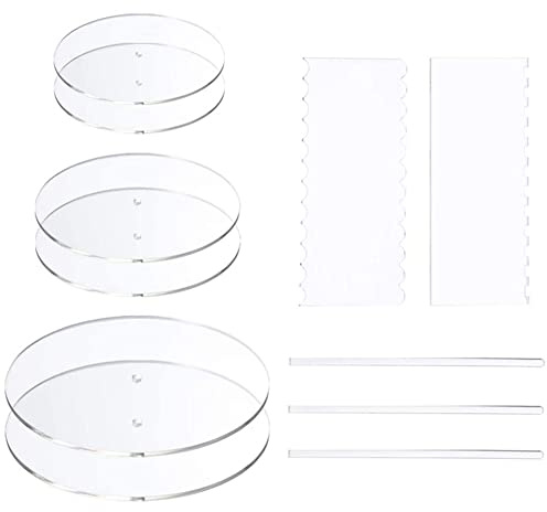 Onmancy Acryl Runde Kuchen Platten Set - Kuchen Scheiben Kreis Bretter mit Mittel Loch - 2 Kamm Schaber (4) & DüBel Stange