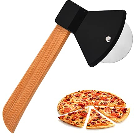 Tagliapizza, Tagliapizza ascia, rotella pizza, Tagliapizza manuale, Tagliapizza in acciaio inox, Rullo per pizza affilato, Tagliapizza manico in legno, utilizzato per tagliare pizza, pasticceria(nero)