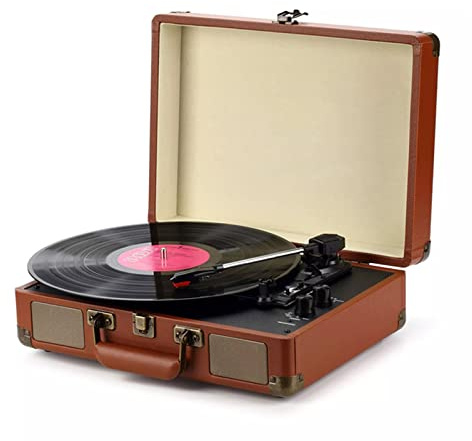 ZXNQ Tourne-Disque en Vinyle Vintage à 3 Vitesses Bluetooth - Disque de Conversion Enceintes Stéréo,Marron
