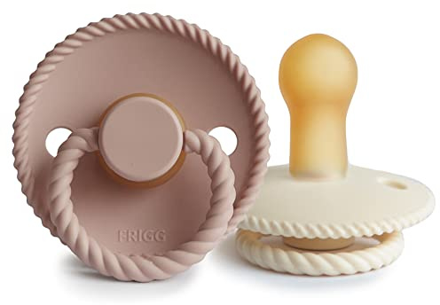 FRIGG Rope Schnuller 2 Packung | Latex Schnuller | BPA-Frei | Hergestellt in Dänemark | Symmetrischer Sauger in Kirschform (Blush/Cream, Größe 2 (6-18 Monate))