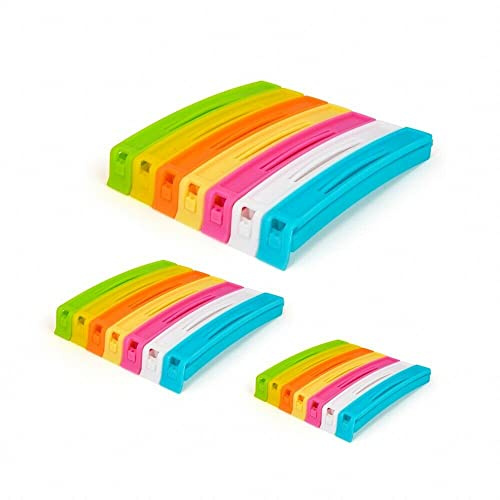 PRECIOUS LONDON 21 x Multipurpose Reusable Plastic Food Snack Sealing Clips, Assorted Sizes, Snap Closure, Multicoloured