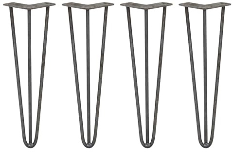 4 x Hairpin Legs/Hair Pin Legs Set SkiSki Legs Furniture Desk Bench Chair Coffee Table Stand DIY Project 16 3 Prong 10mm Raw Steel & Protector Feet Polymer Disk Traditional Rustic Style…