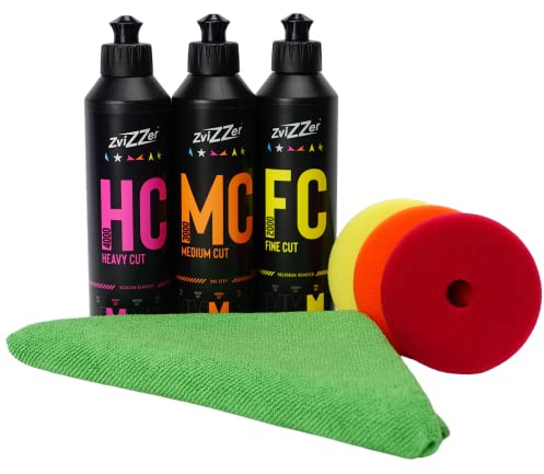 ADVANTUSE - ZviZZer Polierset 3x 75mm Polierpad mit 3x 250ml Polituren Heavy Cut bis Finish