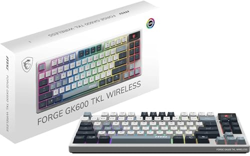 MSI Forge GK600 TKL Wireless Sky QWERTZ, DE Layout – MECHANISCHE LINEARE SWITCHES – PBT-Tastenkappen mit Farbsublimationsdruck, rutschfeste Unterseite, RGB-LED, Bluetooth, 2,4 GHz – ohne Ziffernblock