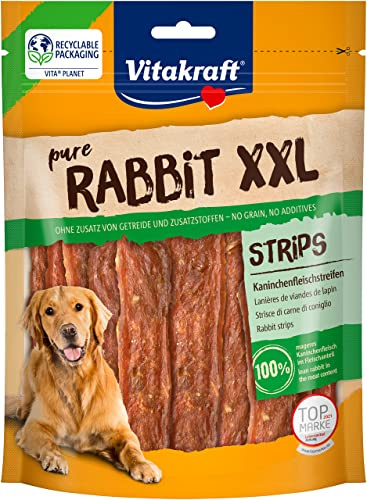 Vitakraft Pure Rabbit XXL Strips, Hundeleckerli, Kaninchenfleischstreifen, Hunde Trainingsleckerli, ohne Zusatz von Zucker (1x 250g)
