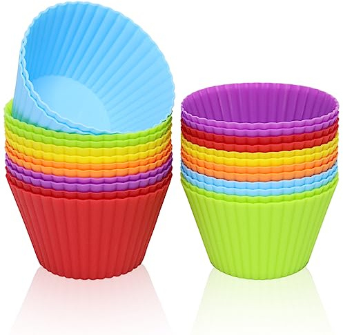 Eolilim 24 moldes de silicona reutilizables de 9 cm, multicolor, moldes de silicona para magdalenas, moldes grandes para hornear