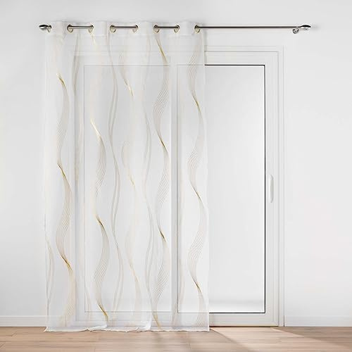 Douceur d'Intérieur Elona Tenda con Occhielli, 140 x 240 cm, Oro, Velo Sabbiato Stampato Metallizzato