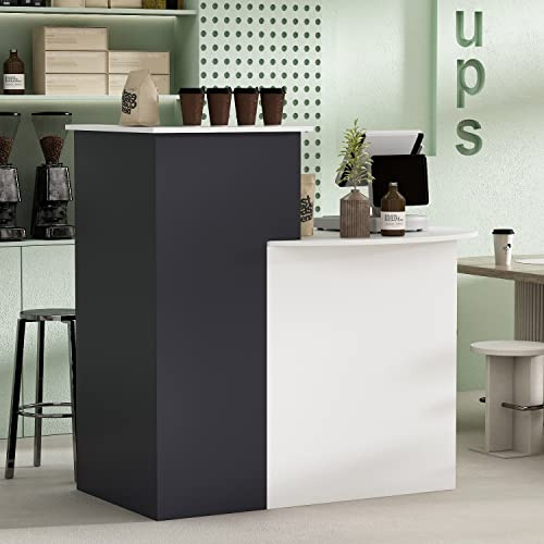 Comptoir d'accueil avec tiroir verrouillables Rangement Comptoir de réception Table de réception Meuble de réception Bureau de d'accueil pour Klinik Salon Lobby Magasin 121x60x110cm Noir&Blanc