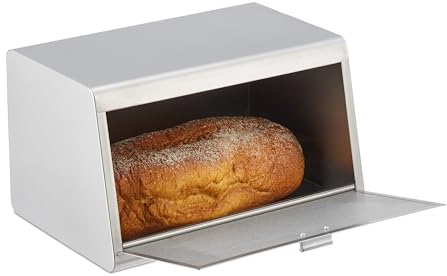 Relaxdays Cassetta Portapane in Acciaio, Contenitore Porta Pane, Biscotti, Salvafreschezza, 20,5x34,5x23,5 cm, Argentato