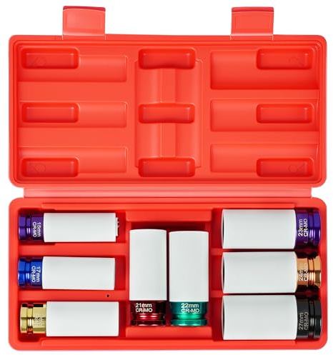 DAYUAN Juego de 8 llaves de vaso de impacto protectoras de rueda de transmisión de 1/2/'',pared extrafina,fundas de protección de llantas,6 puntos,métrico,15 mm,17 mm,19 mm,21 mm,22 mm,23 mm,24 mm,