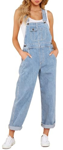 Roskiky Jumpsuits for Women Straight Leg Stretch Denim Dungarees Bib Overall Regular Fit with Adjustable Straps