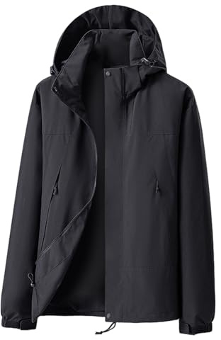 Ynport Crefreak Herren Outdoor Wasserdichte Regenjacke Atmungsaktiver Antifouling Wanderregenmantel Winddichter Regenanzug mit abnehmbarer Kapuze und Reißverschlusstasche