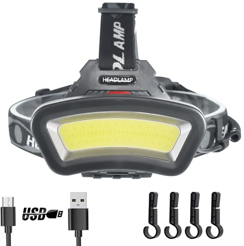 PZZOE Headlamp LED Headlight Rechargeable 22000 High Lumen USB Head Light, Head Lamp COB Floodlight with Red Light for Adults - Night Fishing, Construction, Maintenance - 90° Adjustable