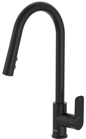 Roca A5A816ENB0 Mezclador Cocina Caño U, Coleccion Cala, Caño Extraíble, Negro Mate