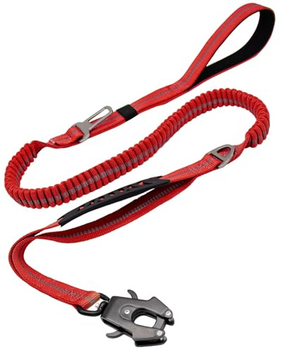 Furry friends Taktische Hundeleine, 1.3m-1.9m Bungee Reflektierend Hundeleine mit 2 Gepolsterten Griff, Starke Elastische Ruckdämpfer Führleine für Große, Mittleregroße Hunde, Rot