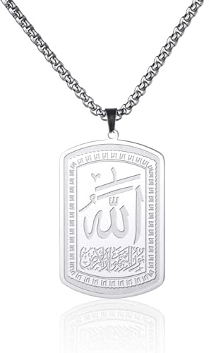 VASSAGO Allah Anhänger Halskette islamischen Allah Symbol Halskette Edelstahl islamischen muslimischen religiösen Charme Schmuck Geschenk für Frauen Männer, 23,6 Zoll