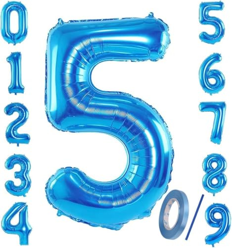 Number 5 Balloon Blue, 40 inch Foil Number Balloon for Birthday Party Celebration Decoration