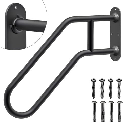 Insaga Handrail for Step, Metal Hand Rail for Outdoor 1-3 Steps Wall Mounted Non-Slip Matte Grab Bar 3.3cm Round Elderly Kids Disabled Safety Grip for Outside Garden Garage Porch Entry, 64cm